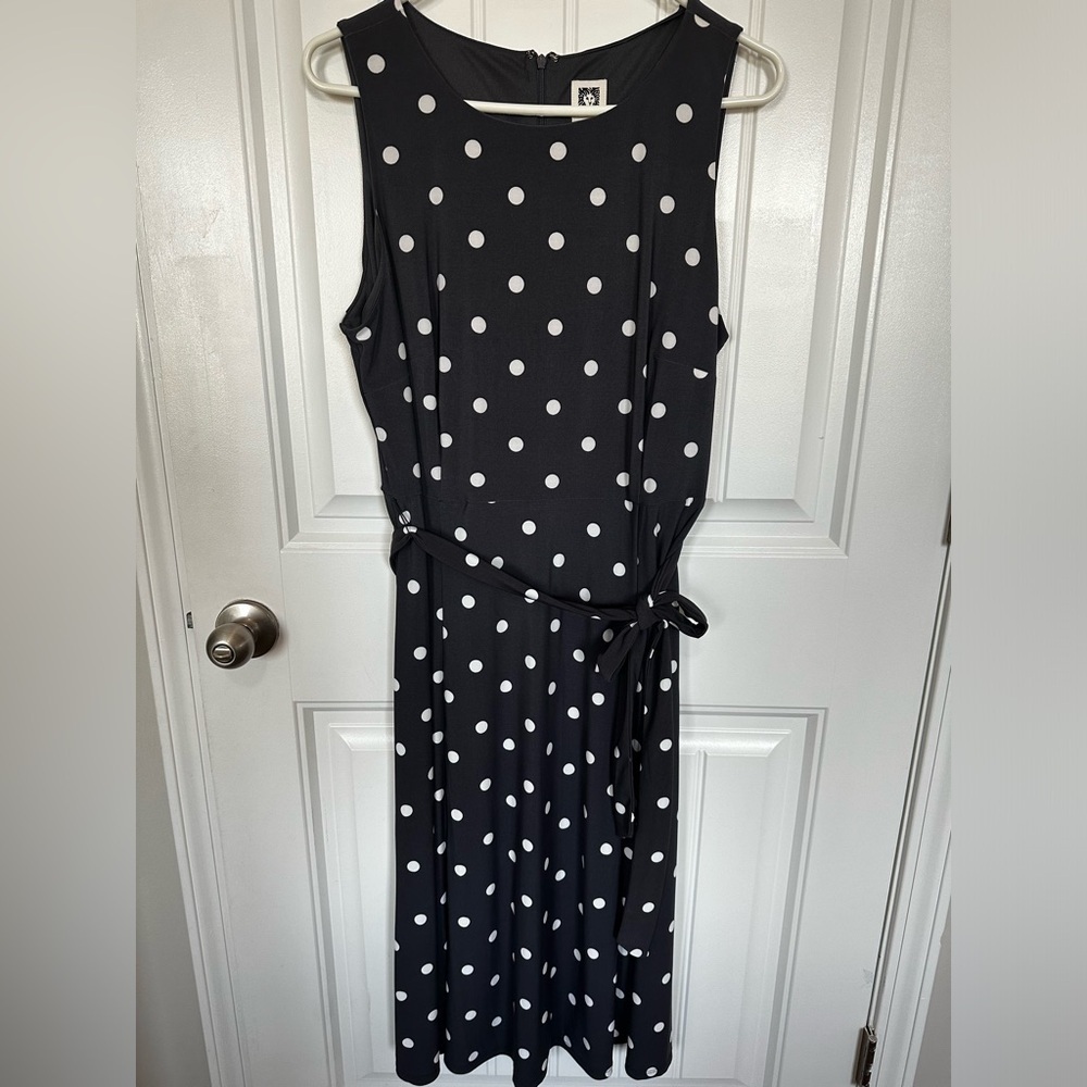 Anne Klein Polka Dot Gray and White Dress EUC size 14